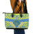 Palau Constitution Day Leather Tote Bag Belau Seal With Frangipani Polynesian Pattern - Blue