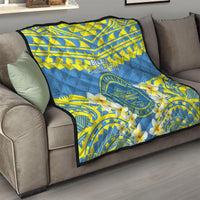 Palau Constitution Day Quilt Belau Seal With Frangipani Polynesian Pattern - Blue