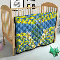 Palau Constitution Day Quilt Belau Seal With Frangipani Polynesian Pattern - Blue