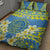 Palau Constitution Day Quilt Bed Set Belau Seal With Frangipani Polynesian Pattern - Blue