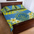 Palau Constitution Day Quilt Bed Set Belau Seal With Frangipani Polynesian Pattern - Blue