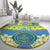 Palau Constitution Day Round Carpet Belau Seal With Frangipani Polynesian Pattern - Blue