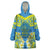 Palau Constitution Day Wearable Blanket Hoodie Belau Seal With Frangipani Polynesian Pattern - Blue