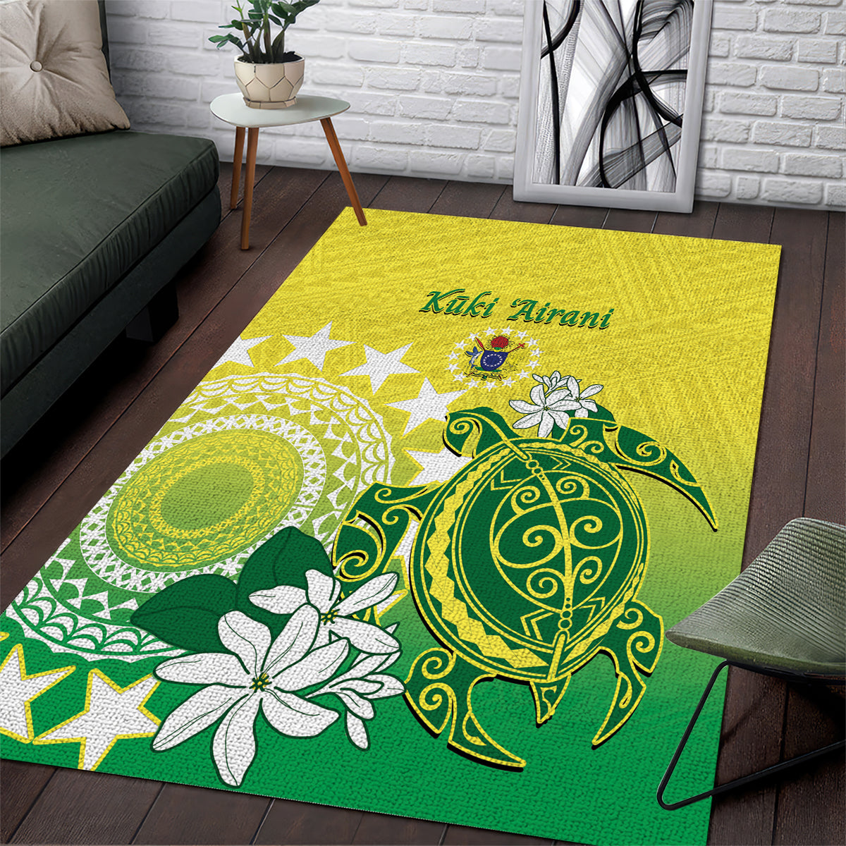 Cook Islands Independence Day Area Rug Kuki Airani Tiare Maori Polynesian Pattern - Green