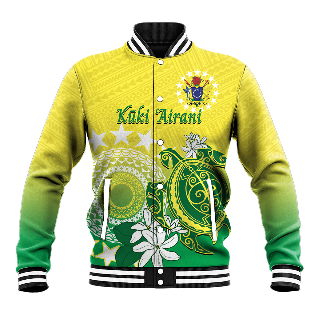 Cook Islands Independence Day Baseball Jacket Kuki Airani Tiare Maori Polynesian Pattern - Green LT14 Unisex Green - Polynesian Pride