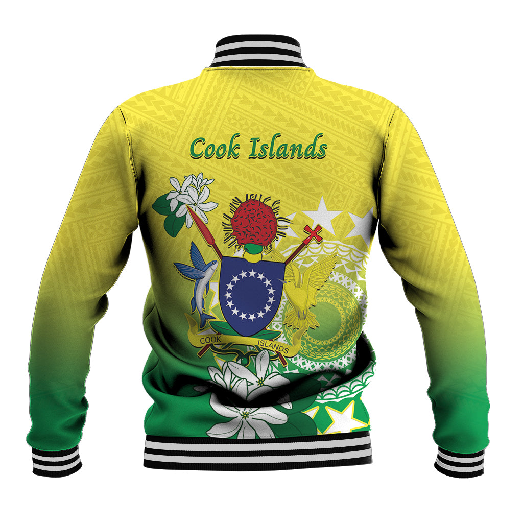 Cook Islands Independence Day Baseball Jacket Kuki Airani Tiare Maori Polynesian Pattern - Green LT14 - Polynesian Pride