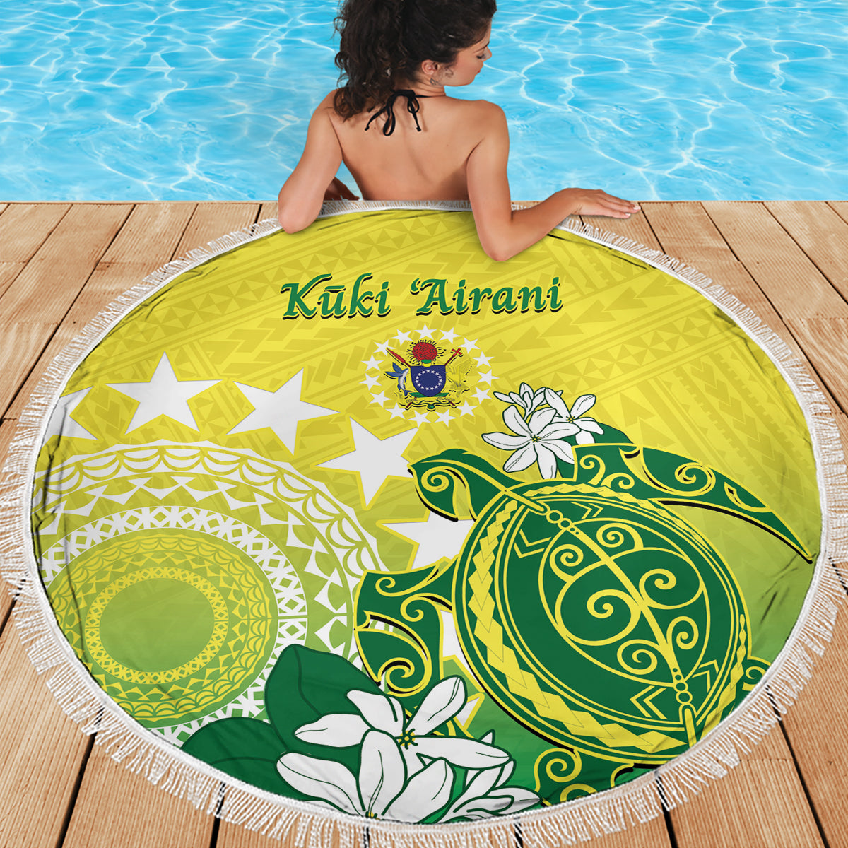 Cook Islands Independence Day Beach Blanket Kuki Airani Tiare Maori Polynesian Pattern - Green LT14 - Polynesian Pride