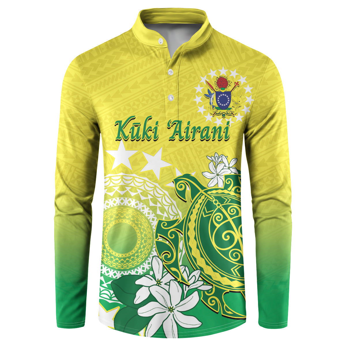 Cook Islands Independence Day Button Sweatshirt Kuki Airani Tiare Maori Polynesian Pattern - Green LT14 Green - Polynesian Pride