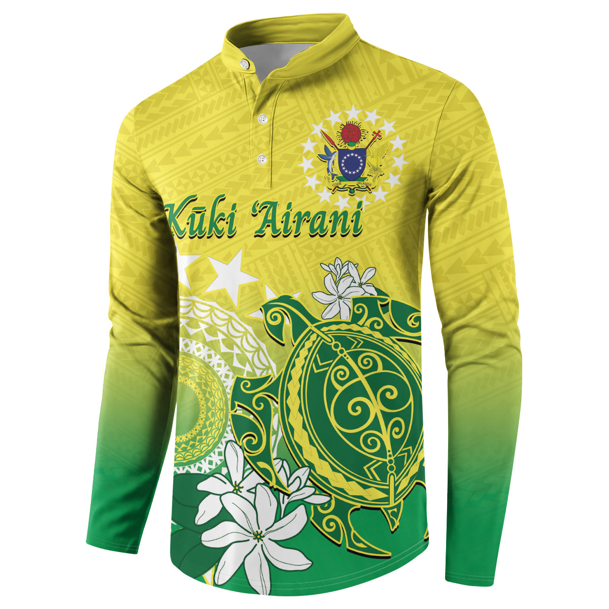 Cook Islands Independence Day Button Sweatshirt Kuki Airani Tiare Maori Polynesian Pattern - Green LT14 - Polynesian Pride