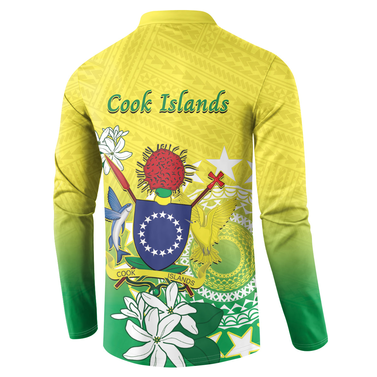 Cook Islands Independence Day Button Sweatshirt Kuki Airani Tiare Maori Polynesian Pattern - Green LT14 - Polynesian Pride