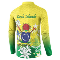 Cook Islands Independence Day Button Sweatshirt Kuki Airani Tiare Maori Polynesian Pattern - Green LT14 - Polynesian Pride