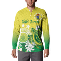 Cook Islands Independence Day Button Sweatshirt Kuki Airani Tiare Maori Polynesian Pattern - Green LT14 - Polynesian Pride
