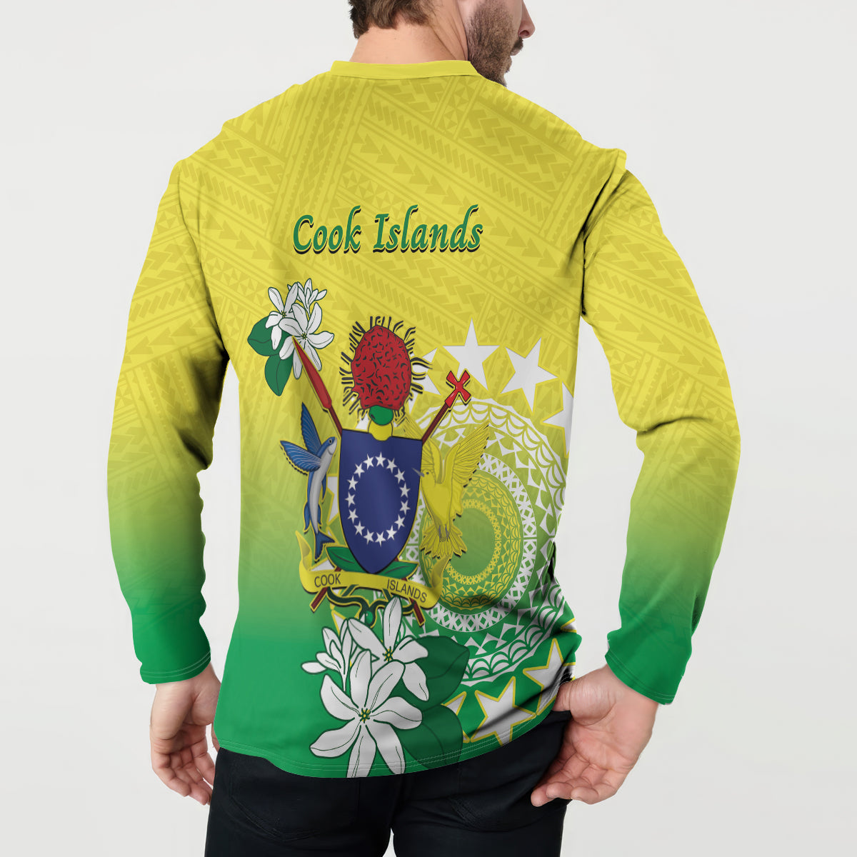 Cook Islands Independence Day Button Sweatshirt Kuki Airani Tiare Maori Polynesian Pattern - Green LT14 - Polynesian Pride
