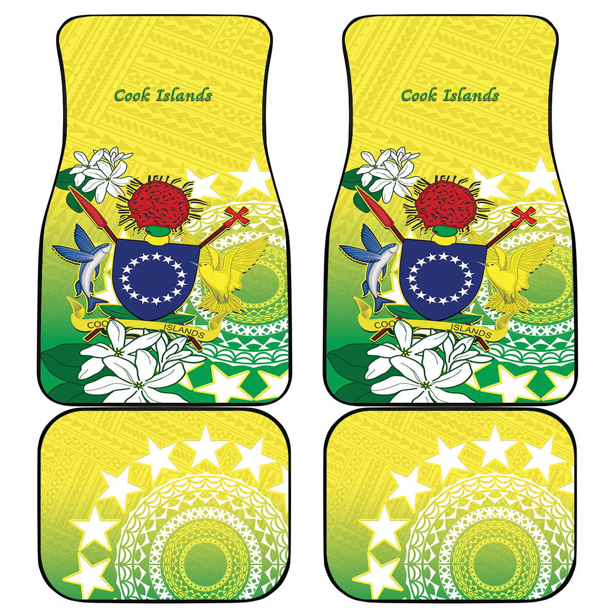 Cook Islands Independence Day Car Mats Kuki Airani Tiare Maori Polynesian Pattern - Green LT14 - Polynesian Pride