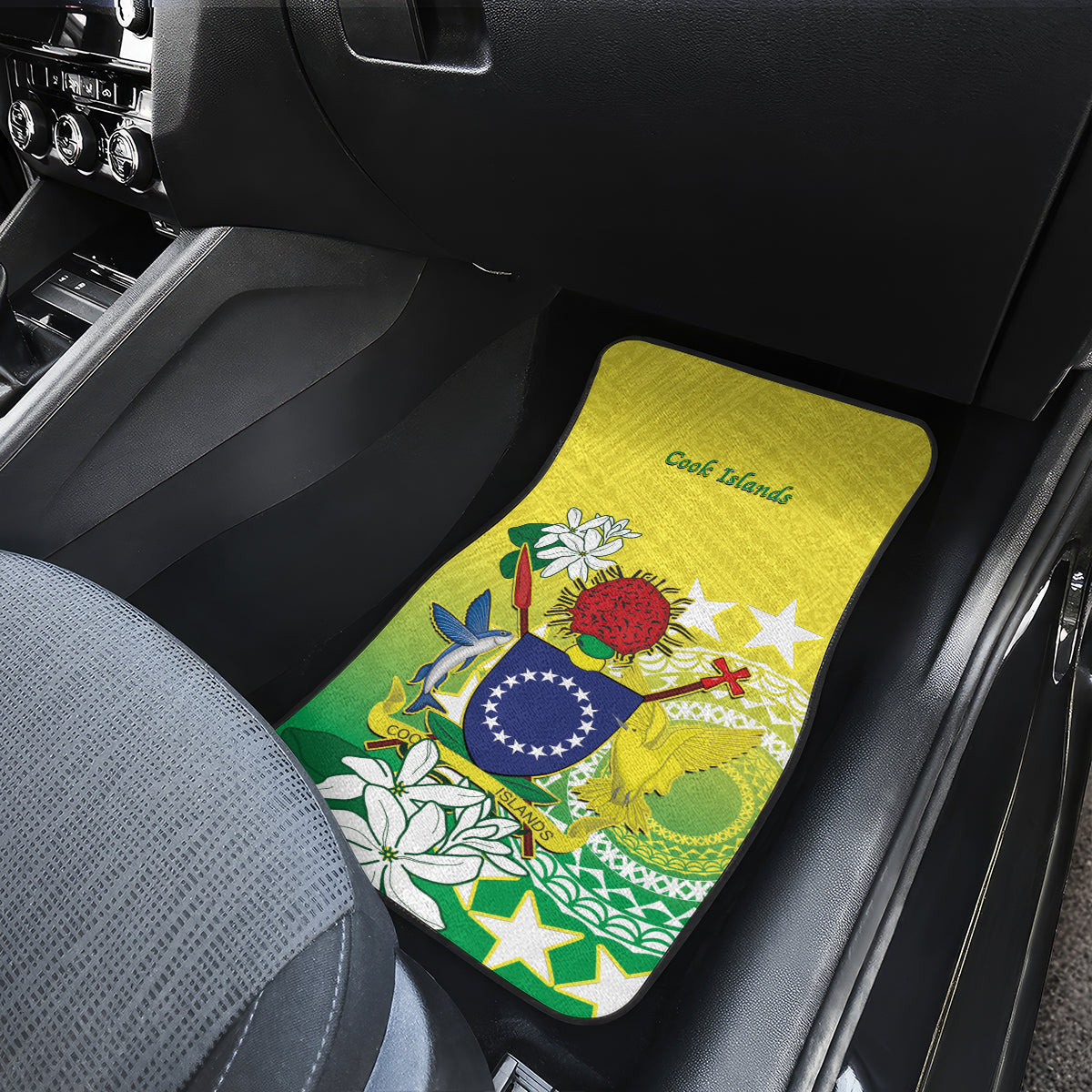 Cook Islands Independence Day Car Mats Kuki Airani Tiare Maori Polynesian Pattern - Green LT14 - Polynesian Pride