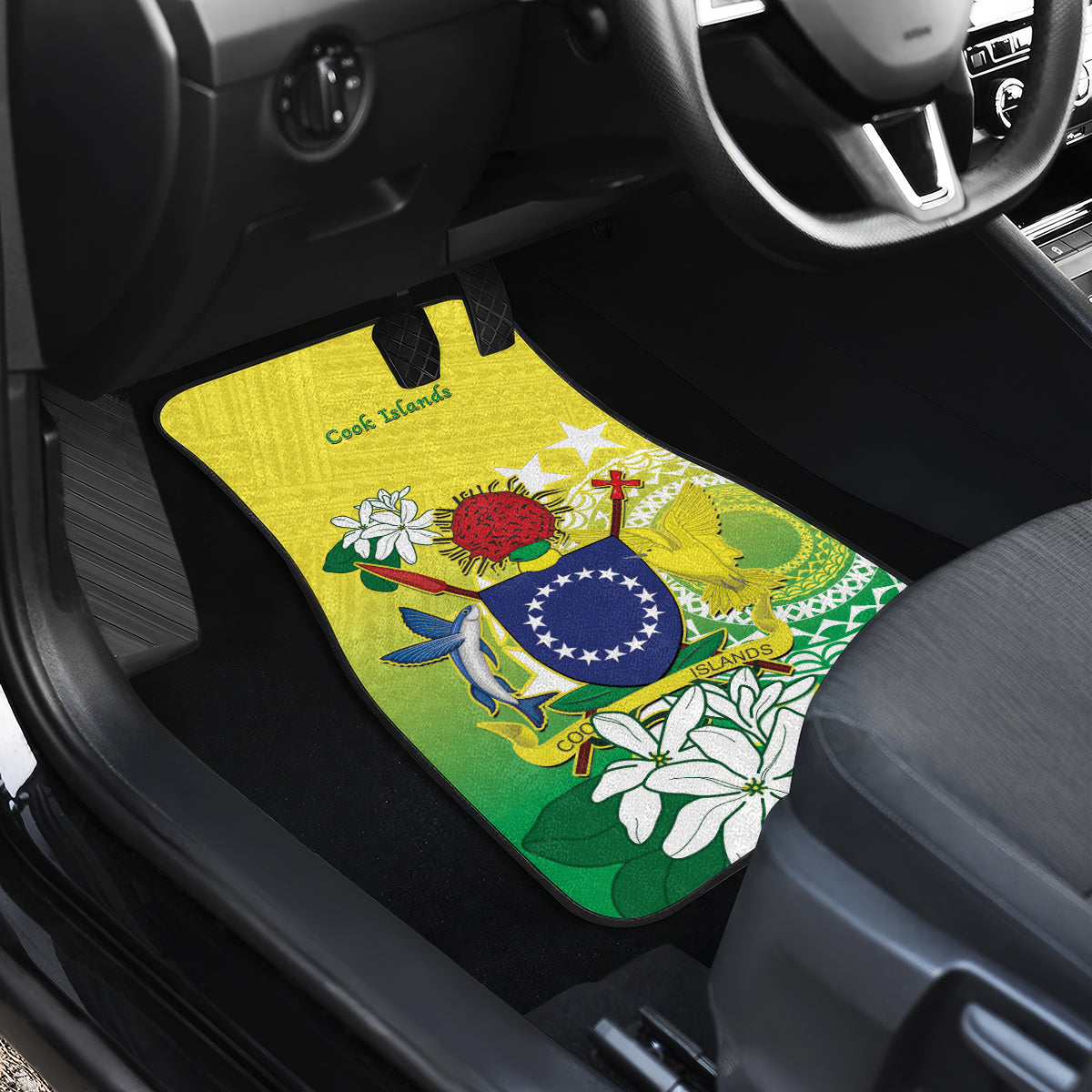 Cook Islands Independence Day Car Mats Kuki Airani Tiare Maori Polynesian Pattern - Green LT14 - Polynesian Pride