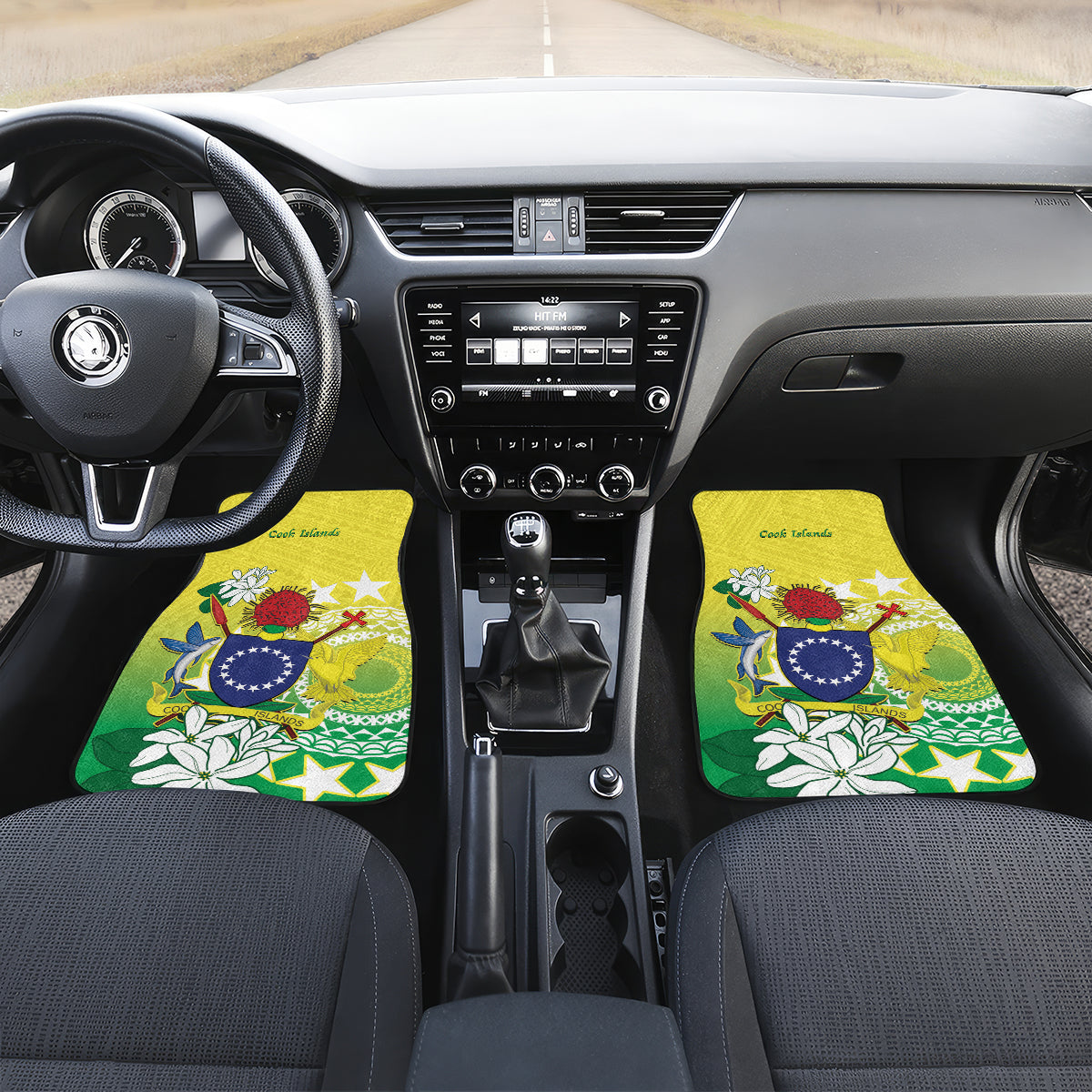 Cook Islands Independence Day Car Mats Kuki Airani Tiare Maori Polynesian Pattern - Green LT14 Set 2pcs - Front Green - Polynesian Pride