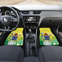 Cook Islands Independence Day Car Mats Kuki Airani Tiare Maori Polynesian Pattern - Green LT14 Set 2pcs - Front Green - Polynesian Pride