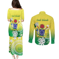 Cook Islands Independence Day Couples Matching Puletasi and Long Sleeve Button Shirt Kuki Airani Tiare Maori Polynesian Pattern - Green LT14 - Polynesian Pride