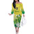 Cook Islands Independence Day Family Matching Off The Shoulder Long Sleeve Dress and Hawaiian Shirt Kuki Airani Tiare Maori Polynesian Pattern - Green