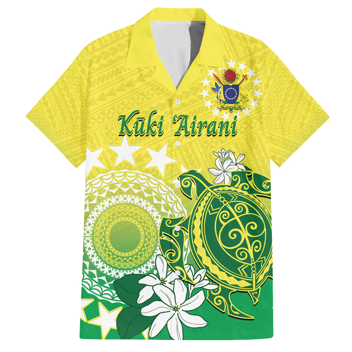 Cook Islands Independence Day Family Matching Off Shoulder Short Dress and Hawaiian Shirt Kuki Airani Tiare Maori Polynesian Pattern - Green