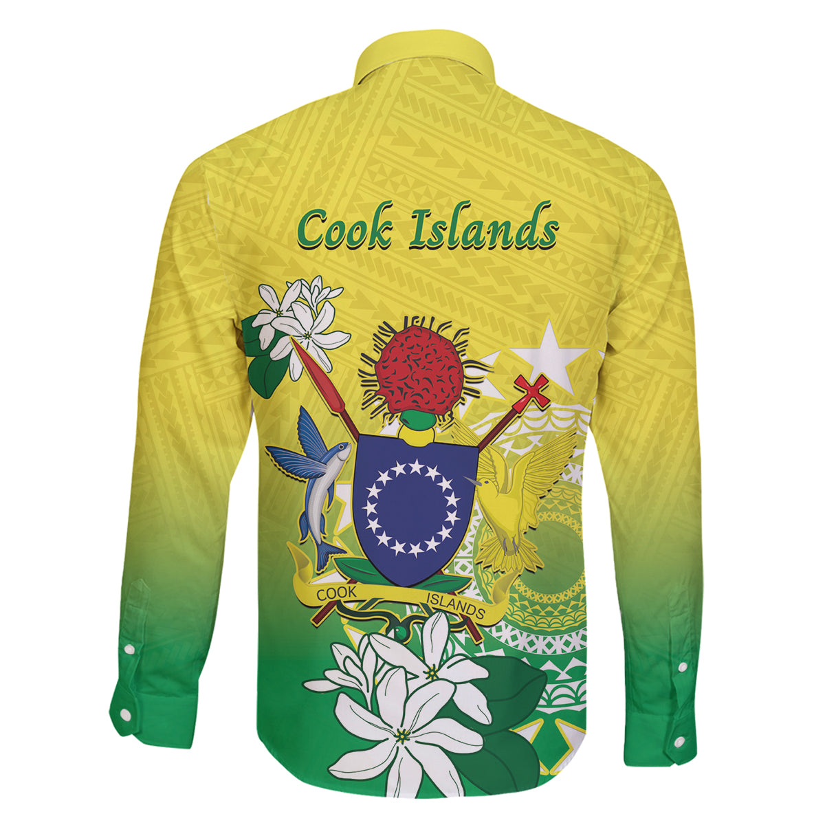 Cook Islands Independence Day Family Matching Off Shoulder Short Dress and Hawaiian Shirt Kuki Airani Tiare Maori Polynesian Pattern - Green