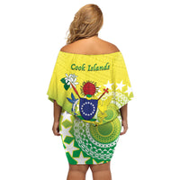 Cook Islands Independence Day Family Matching Off Shoulder Short Dress and Hawaiian Shirt Kuki Airani Tiare Maori Polynesian Pattern - Green
