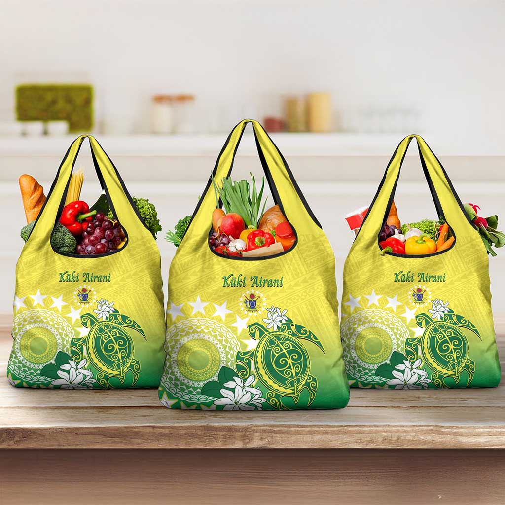 Cook Islands Independence Day Grocery Bag Kuki Airani Tiare Maori Polynesian Pattern - Green LT14 3-pack One Size Green - Polynesian Pride