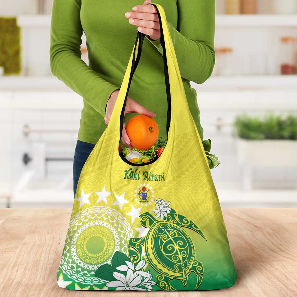 Cook Islands Independence Day Grocery Bag Kuki Airani Tiare Maori Polynesian Pattern - Green LT14 - Polynesian Pride
