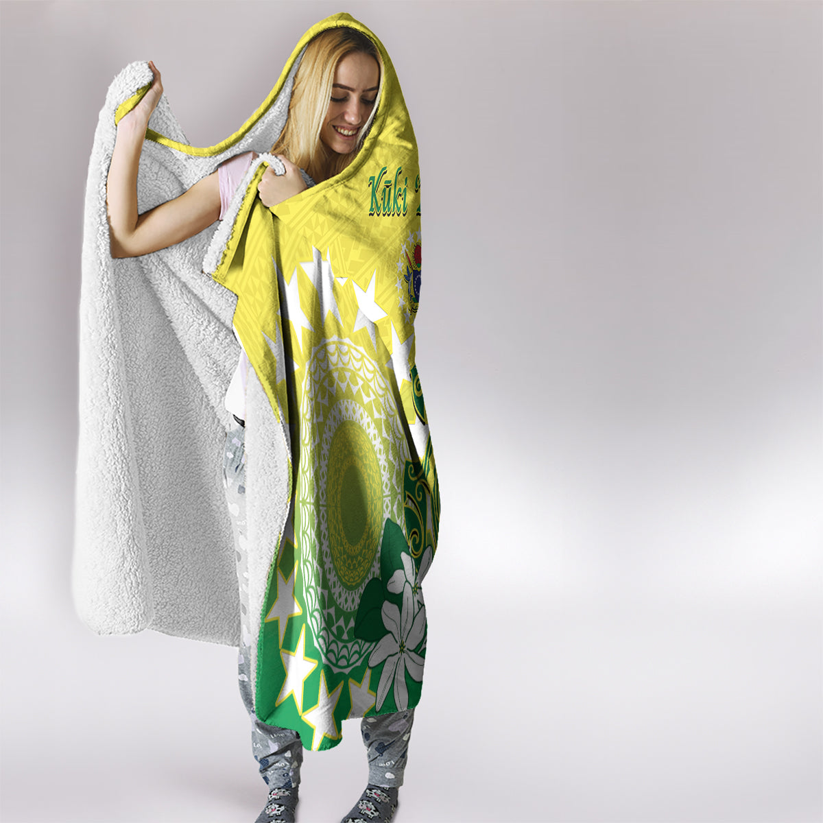 Cook Islands Independence Day Hooded Blanket Kuki Airani Tiare Maori Polynesian Pattern - Green LT14 - Polynesian Pride