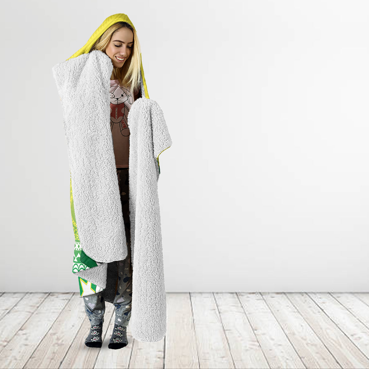 Cook Islands Independence Day Hooded Blanket Kuki Airani Tiare Maori Polynesian Pattern - Green LT14 - Polynesian Pride