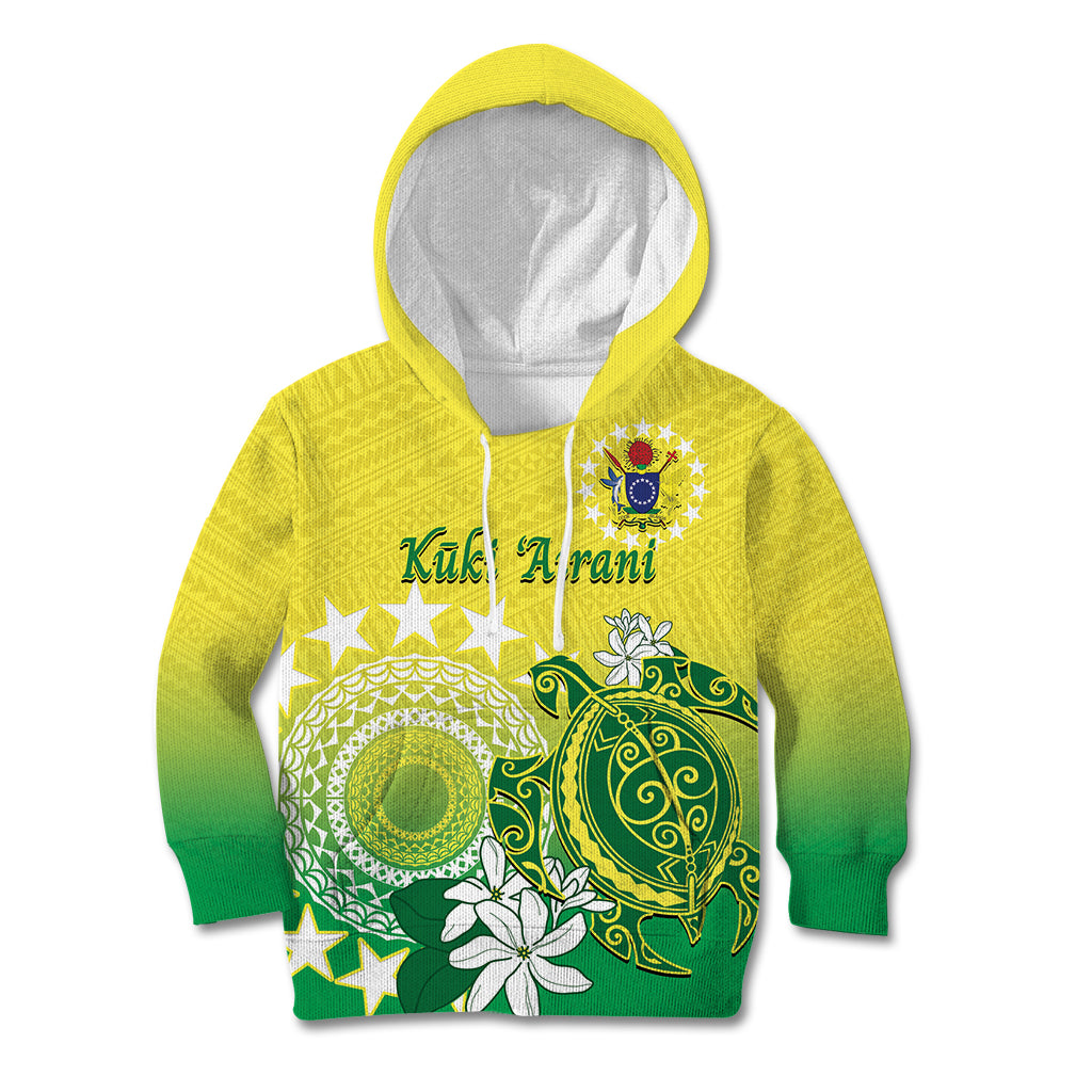 Cook Islands Independence Day Kid Hoodie Kuki Airani Tiare Maori Polynesian Pattern - Green