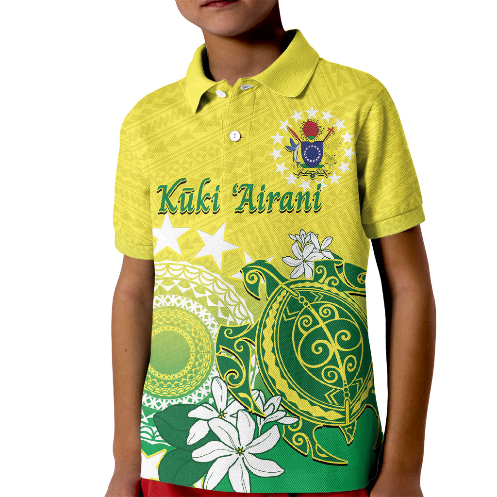 Cook Islands Independence Day Kid Polo Shirt Kuki Airani Tiare Maori Polynesian Pattern - Green