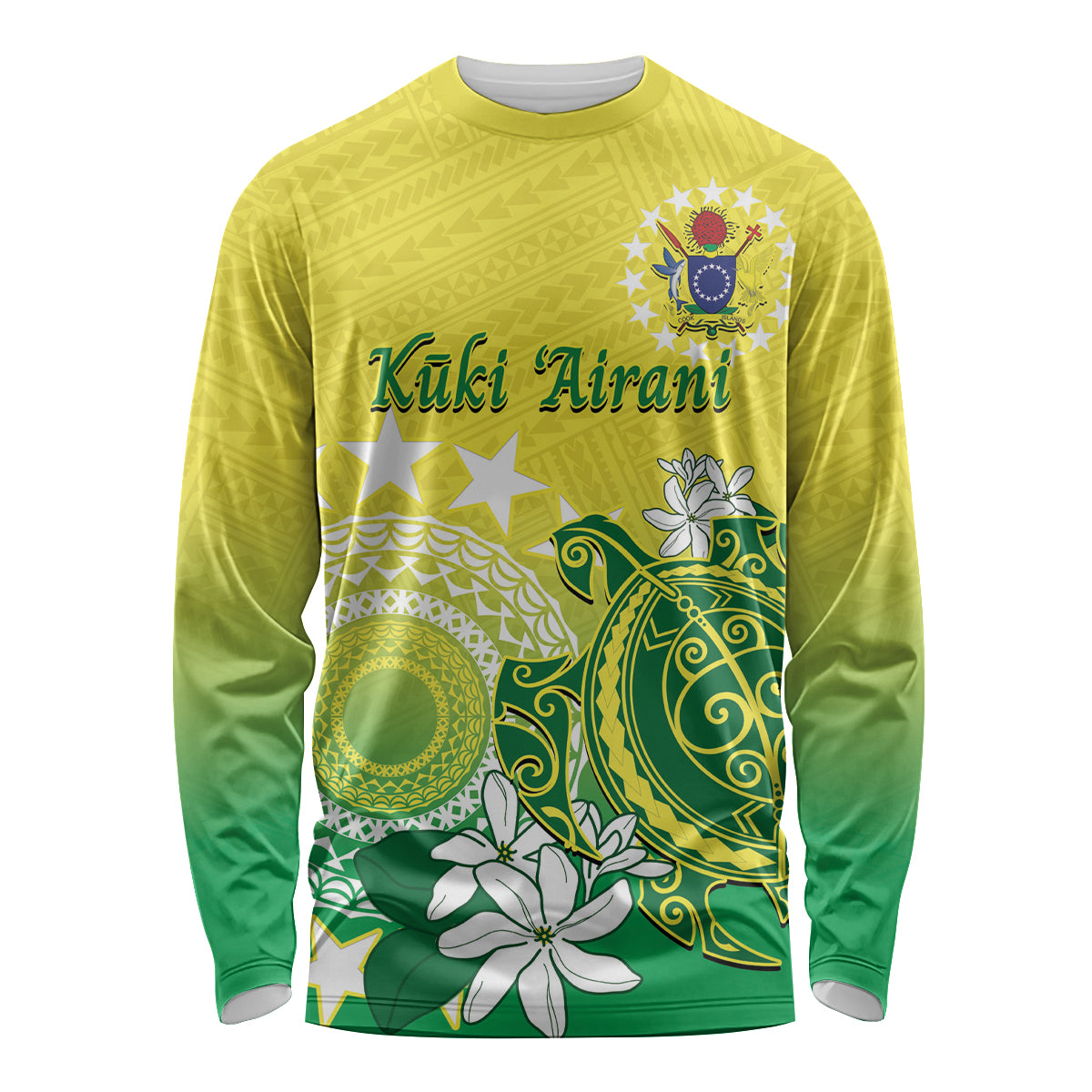 Cook Islands Independence Day Long Sleeve Shirt Kuki Airani Tiare Maori Polynesian Pattern - Green