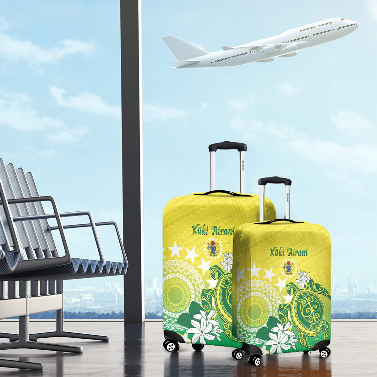 Cook Islands Independence Day Luggage Cover Kuki Airani Tiare Maori Polynesian Pattern - Green