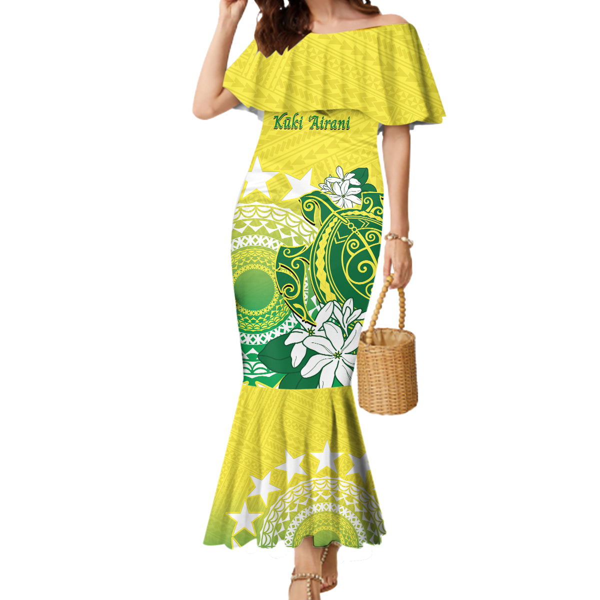 Cook Islands Independence Day Mermaid Dress Kuki Airani Tiare Maori Polynesian Pattern - Green