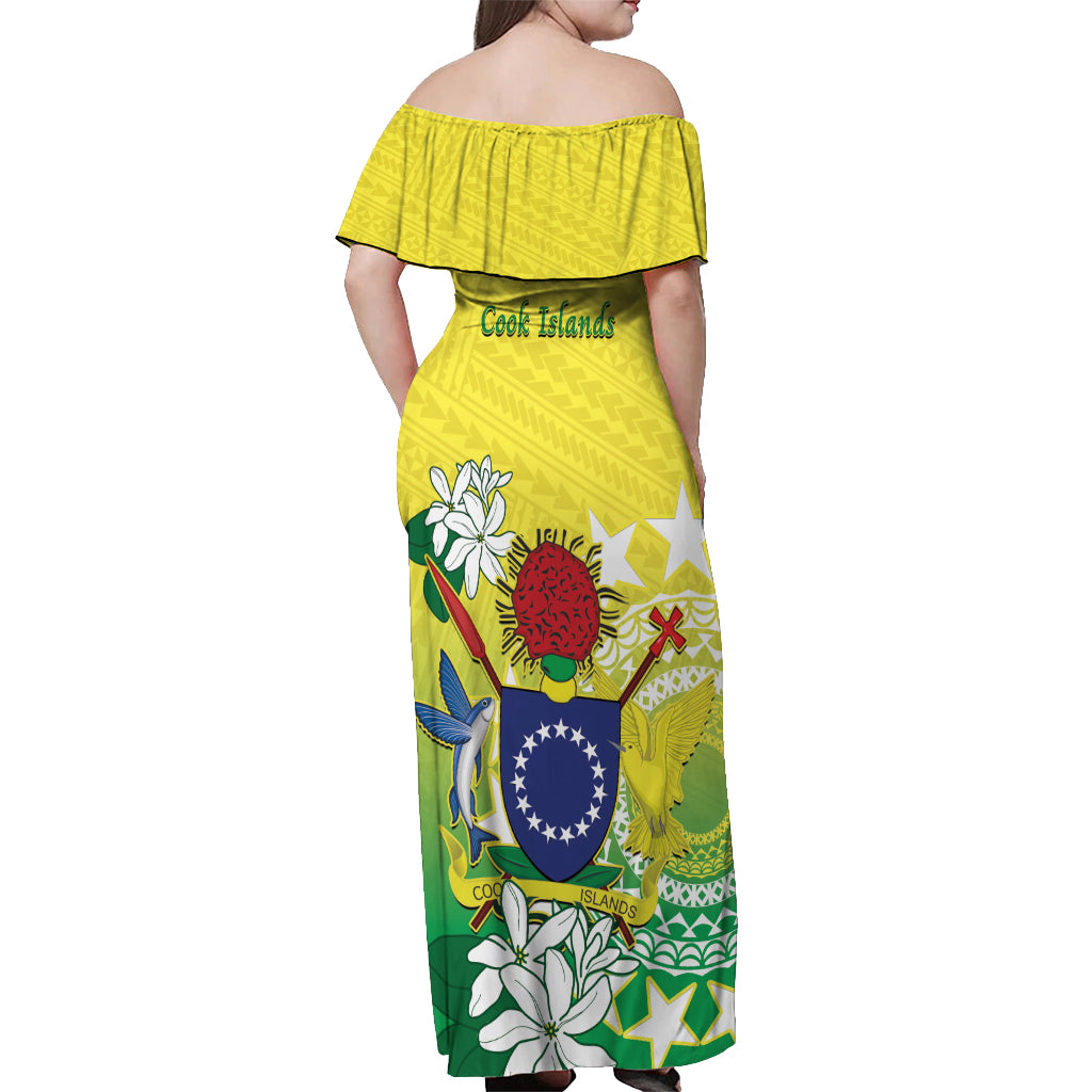 Cook Islands Independence Day Off Shoulder Maxi Dress Kuki Airani Tiare Maori Polynesian Pattern - Green LT14 - Polynesian Pride