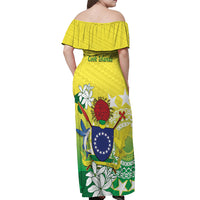 Cook Islands Independence Day Off Shoulder Maxi Dress Kuki Airani Tiare Maori Polynesian Pattern - Green LT14 - Polynesian Pride