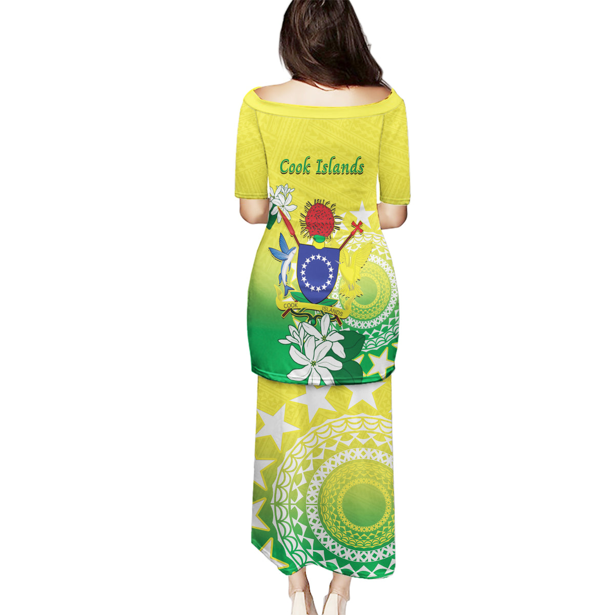 Cook Islands Independence Day Puletasi Kuki Airani Tiare Maori Polynesian Pattern - Green LT14 - Polynesian Pride