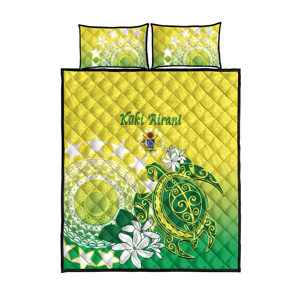 Cook Islands Independence Day Quilt Bed Set Kuki Airani Tiare Maori Polynesian Pattern - Green LT14 - Polynesian Pride