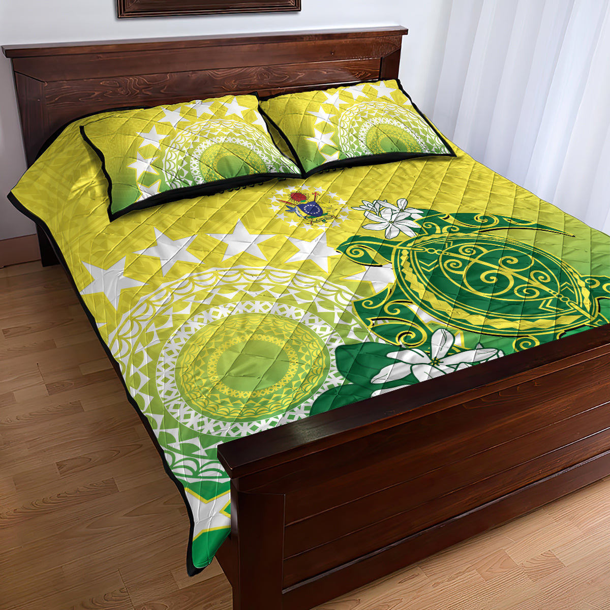 Cook Islands Independence Day Quilt Bed Set Kuki Airani Tiare Maori Polynesian Pattern - Green LT14 - Polynesian Pride