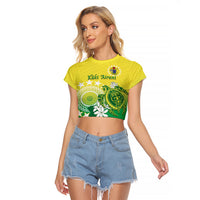 Cook Islands Independence Day Raglan Cropped T Shirt Kuki Airani Tiare Maori Polynesian Pattern - Green