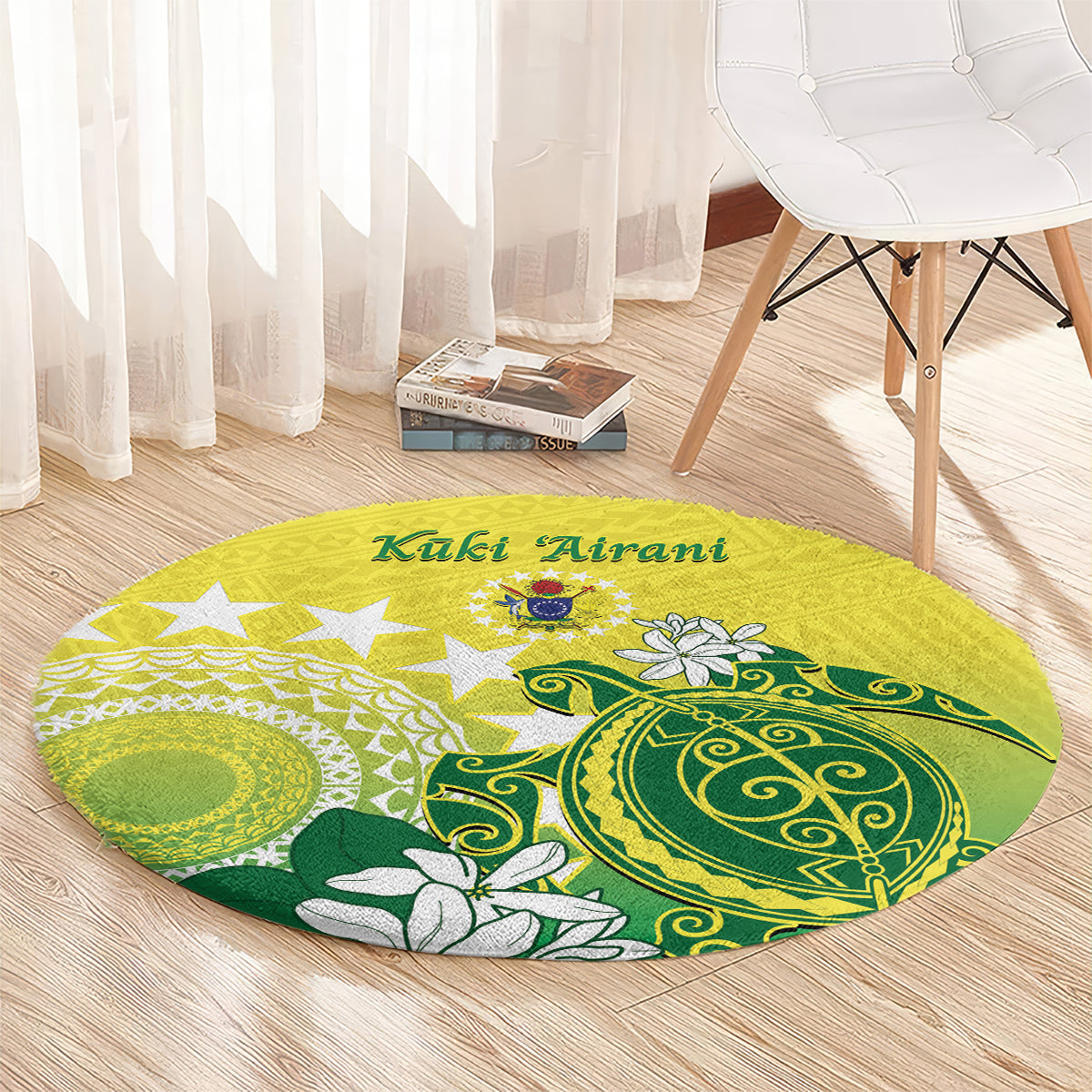 Cook Islands Independence Day Round Carpet Kuki Airani Tiare Maori Polynesian Pattern - Green