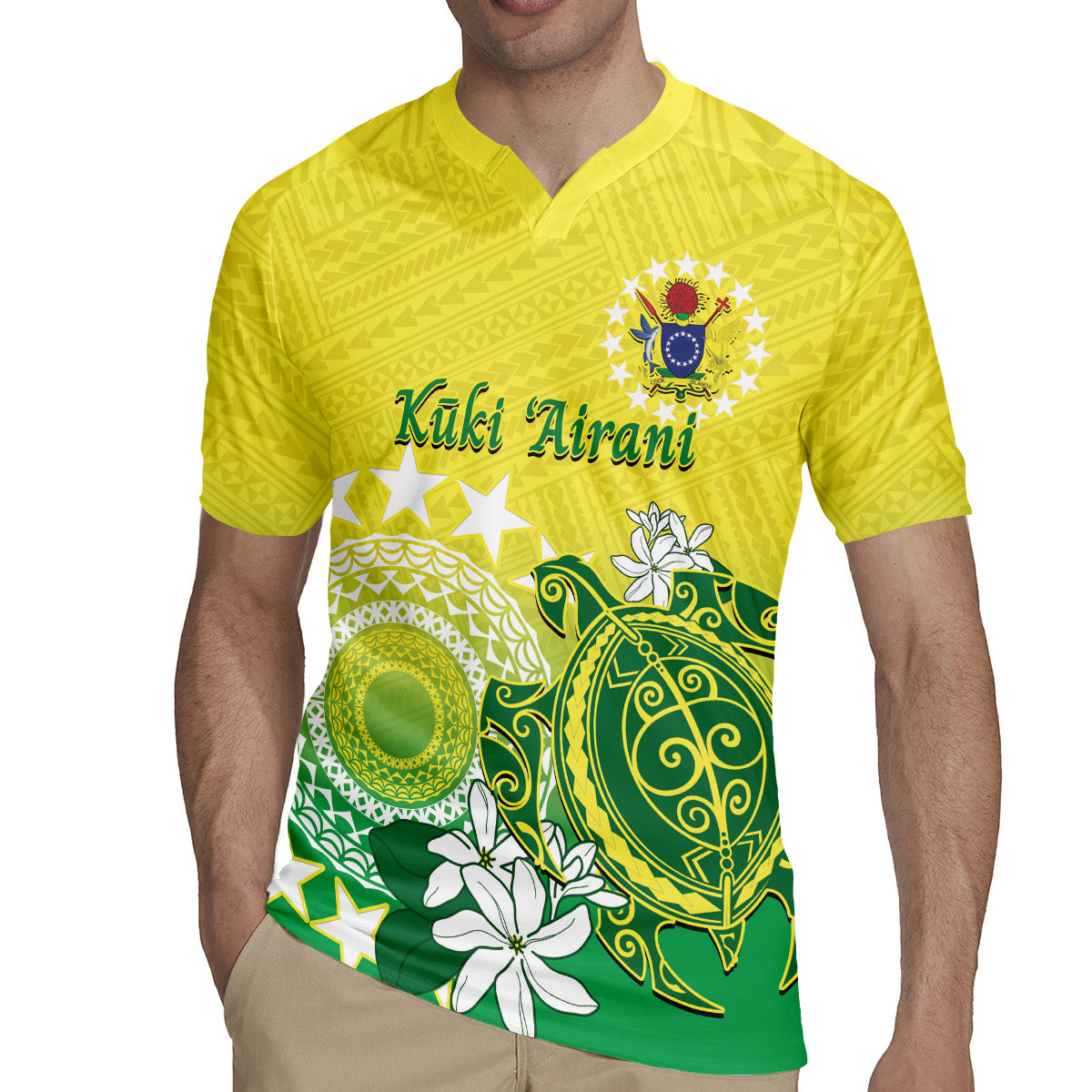 Cook Islands Independence Day Rugby Jersey Kuki Airani Tiare Maori Polynesian Pattern - Green LT14 - Polynesian Pride