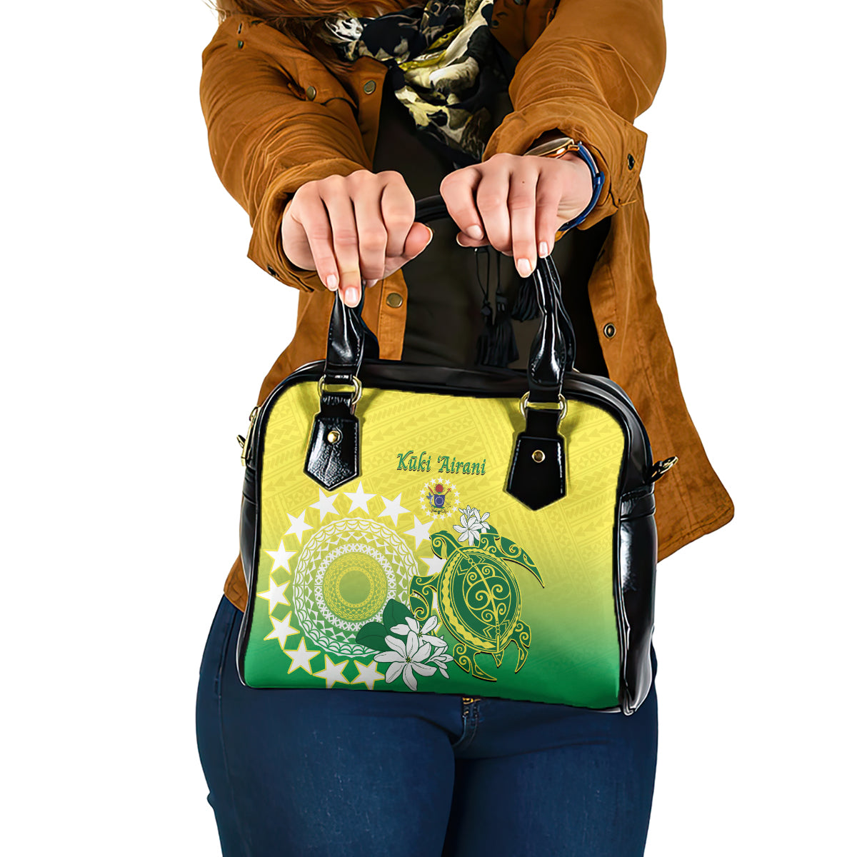 Cook Islands Independence Day Shoulder Handbag Kuki Airani Tiare Maori Polynesian Pattern - Green