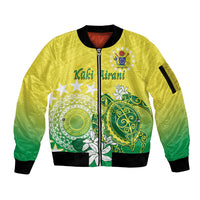 Cook Islands Independence Day Sleeve Zip Bomber Jacket Kuki Airani Tiare Maori Polynesian Pattern - Green LT14 Unisex Green - Polynesian Pride