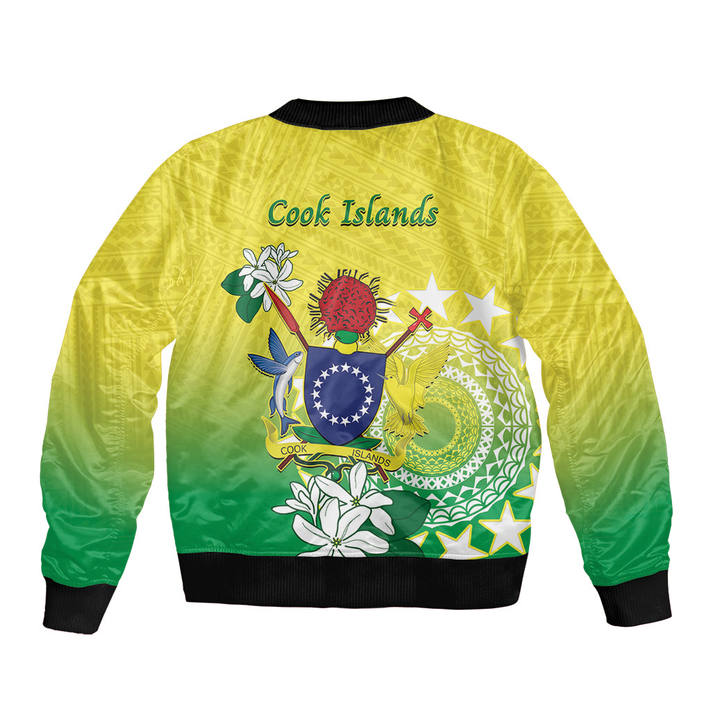 Cook Islands Independence Day Sleeve Zip Bomber Jacket Kuki Airani Tiare Maori Polynesian Pattern - Green LT14 - Polynesian Pride