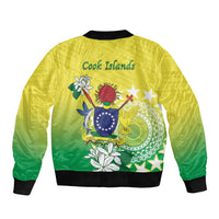 Cook Islands Independence Day Sleeve Zip Bomber Jacket Kuki Airani Tiare Maori Polynesian Pattern - Green LT14 - Polynesian Pride