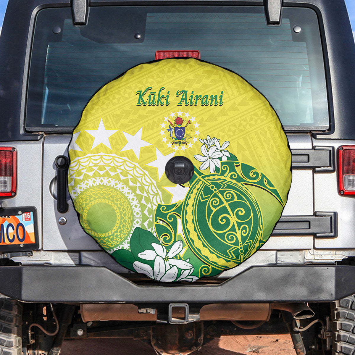Cook Islands Independence Day Spare Tire Cover Kuki Airani Tiare Maori Polynesian Pattern - Green LT14 Green - Polynesian Pride