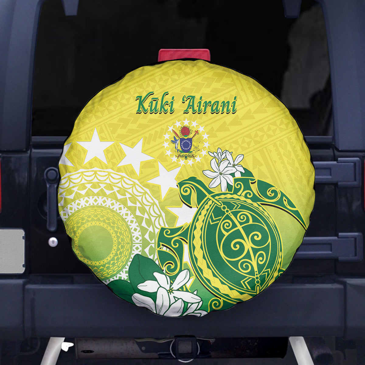 Cook Islands Independence Day Spare Tire Cover Kuki Airani Tiare Maori Polynesian Pattern - Green LT14 - Polynesian Pride